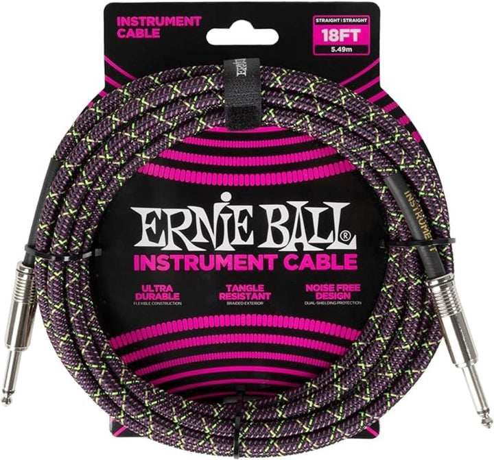 Ernie Ball 18ft Straight/Straight Braided Instrument Cable - Purple Python