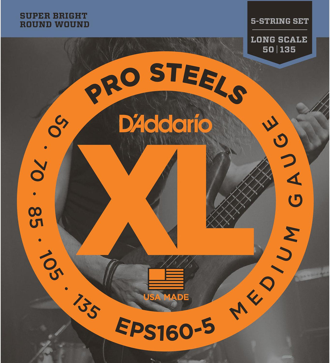 D'Addario EPS160-5 5-String Pro Steels Bass String Set (50-135)