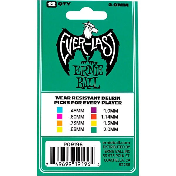Ernie Ball 2.0mm Everlast Delrin Guitar Picks - Teal (12 Pack)