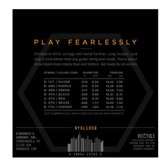 D'Addario NYXL 7-String Regular 10-59 Electric Guitar Strings 2