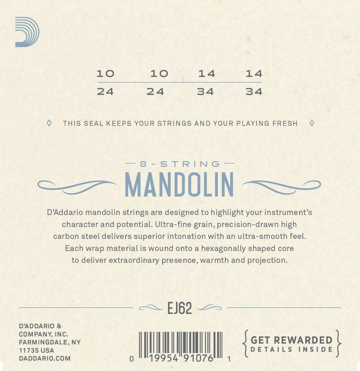 D'Addario EJ62 80/20 Bronze 10-34 Mandolin Strings - Light