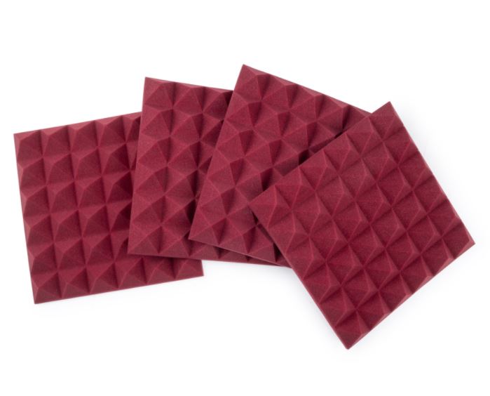 Gator GFW-ACPNL1212PBDY-4PK Four (4) Pack of 2" Thick Acoustic Foam Pyramid Panels 12x12 Burgundy