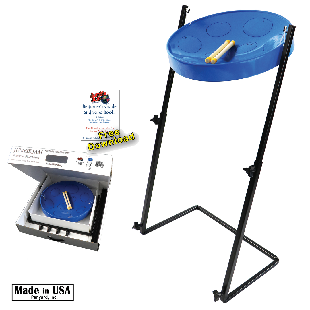 Jumbie Jam Steel Drum Kit - Metal Z-Floor Stand - Blue Pan (G)