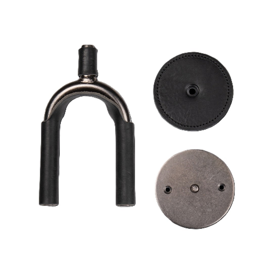 Levy LVY-FGHNGR-SMBK Forged Steel Guitar Hanger - Smoked Metal With Black Leather Wraps