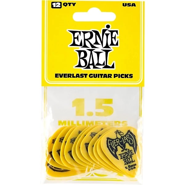 Ernie Ball 1.5mm Everlast Delrin Guitar Picks - Yellow (12 Pack)
