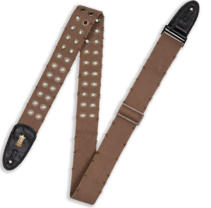 Levys 2\" Tear Wear Cotton Guitar Strap With Brass Eyelets & Tri-glide Adjustment (Brown)