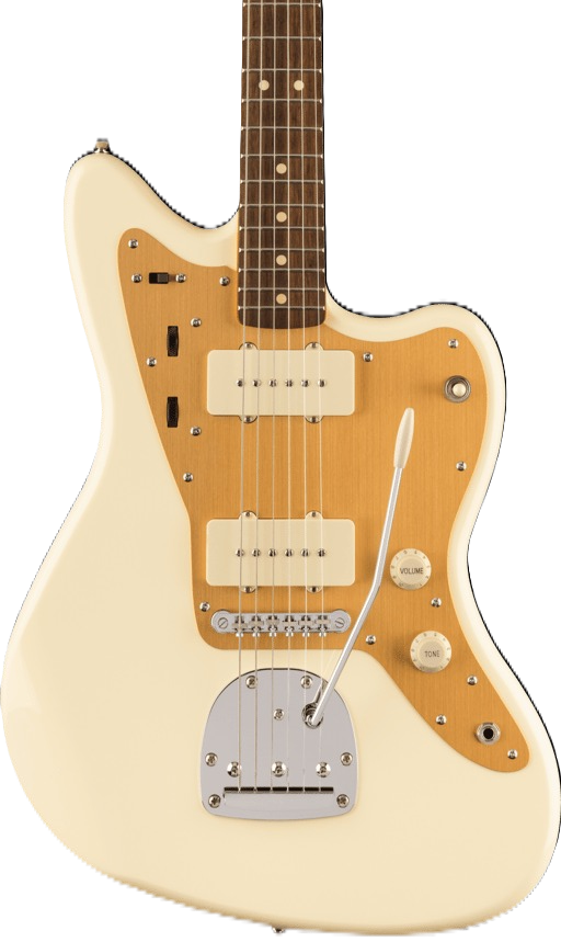 Squier J Mascis Signature Jazzmaster Electric Guitar- Vintage White With Gold Anodized Pickguard