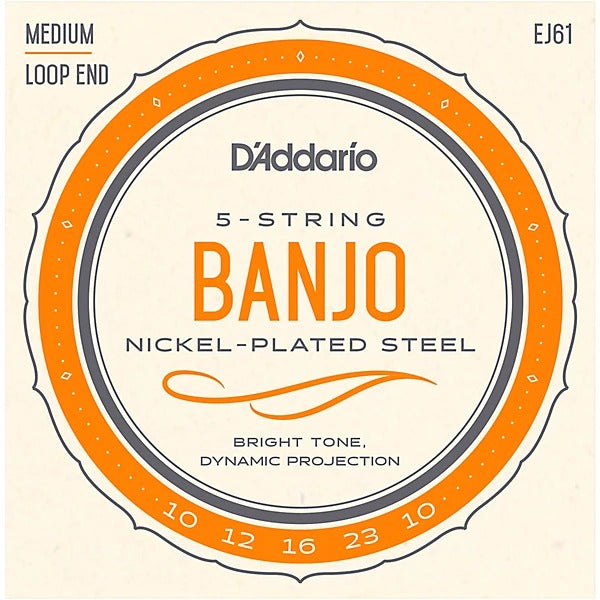 D'Addario EJ61 Nickel Wound 10-23 5 String Banjo Strings - Medium