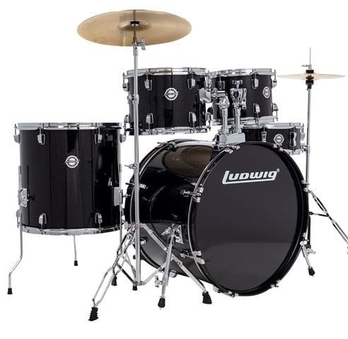 Ludwig LC19511 Accent Drive 5-piece Drumset with Throne and Cymbals Black Sparkle