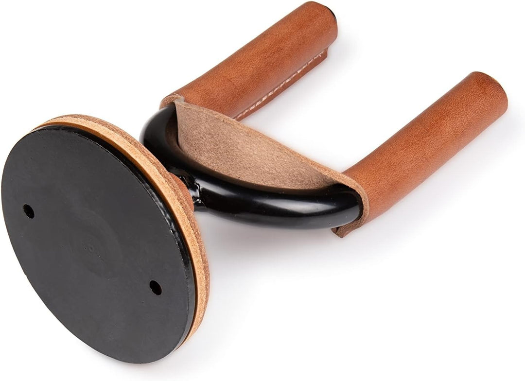 Levy LVY-FGHNGR-BKTN Forged Steel Guitar Hanger - Black Metal With Tan Leather Wraps