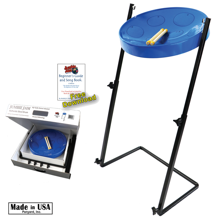 Jumbie Jam Steel Drum Kit - Metal Z-Floor Stand - Blue Pan (G)