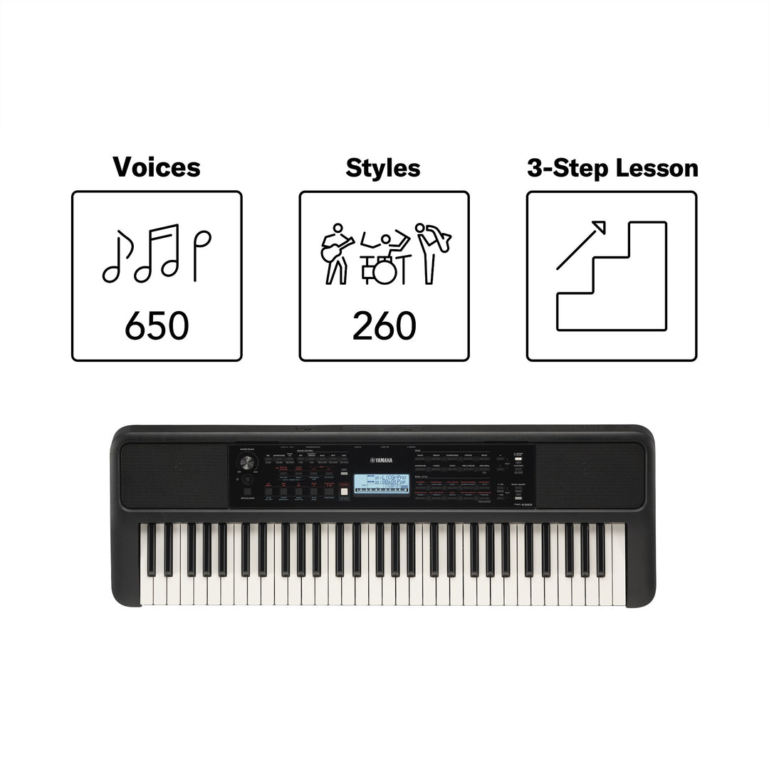 Yamaha PSRE383 61-Key Portable Keyboard - With AC Adapter 3