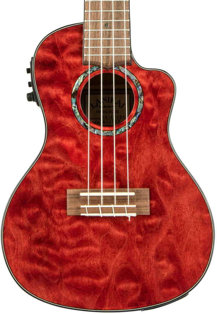 Lanikai QM-RDCEC Quilt Maple Acoustic-Electric Concert Ukulele with Soft Case (Red Stain)
