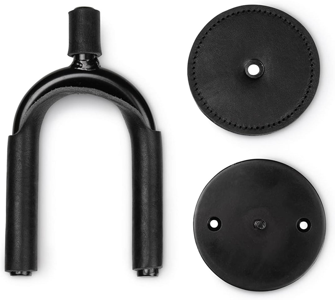 Levy LVY-FGHNGR-BKBK Forged Steel Guitar Hanger - Black Metal With Black Leather Wraps