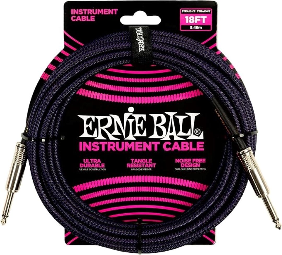 Ernie Ball 18ft Straight/Straight Braided Instrument Cable - Purple/Black