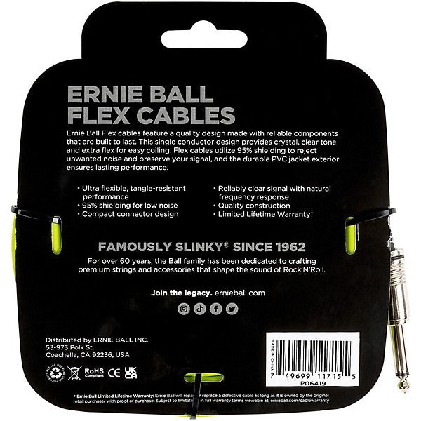 Ernie Ball 20' Flex Instrument Cable Straight/Straight - Green 2