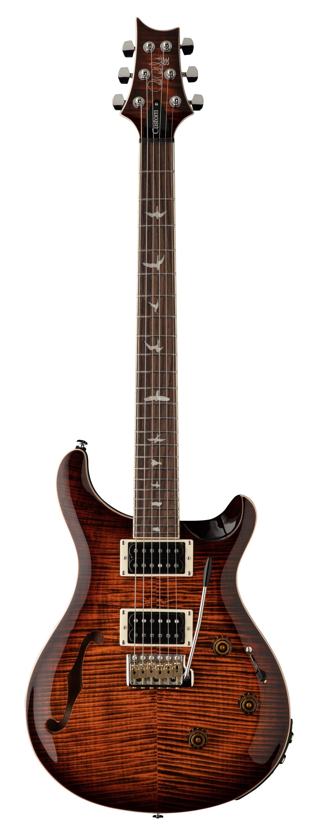 PRS SE Custom 24 Semi-Hollow Piezo Electric Guitar - Orange Tiger Smokeburst 6