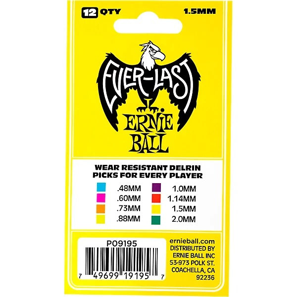 Ernie Ball 1.5mm Everlast Delrin Guitar Picks - Yellow (12 Pack)
