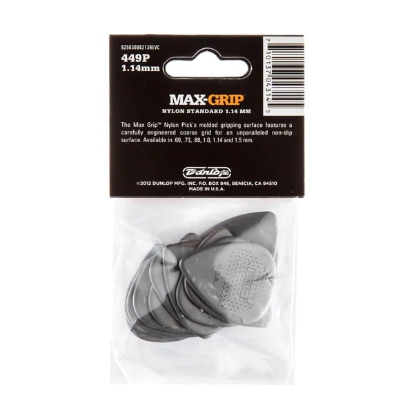 Dunlop 1.14 Nylon Max Grip Picks (Gray) - 12 Pack 2