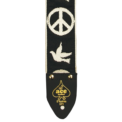 D'Andrea 2\" Ace 6 Vintage Reissue Guitar Strap - Peace & Dove Black 4