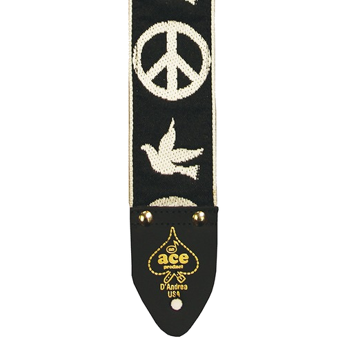 D'Andrea 2" Ace 6 Vintage Reissue Guitar Strap - Peace & Dove Black