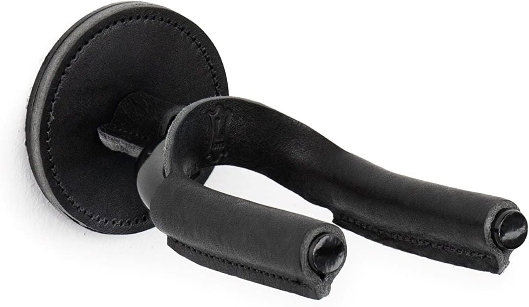 Levy LVY-FGHNGR-BKBK Forged Steel Guitar Hanger - Black Metal With Black Leather Wraps