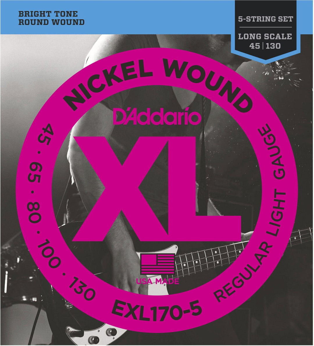 D'Addario XL Regular Light 5-String Bass String Set (45-130)