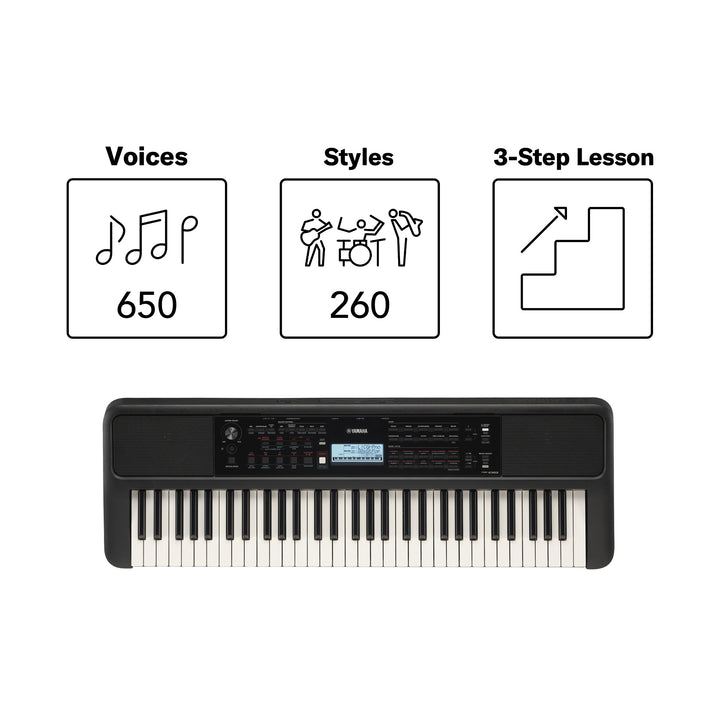 Yamaha PSRE383 61-Key Portable Keyboard - With AC Adapter