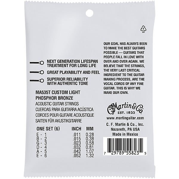 Martin MA535T Lifespan 2.0 Phosphor Bronze Authentic Acoustic Guitar Strings - Custom Light 2