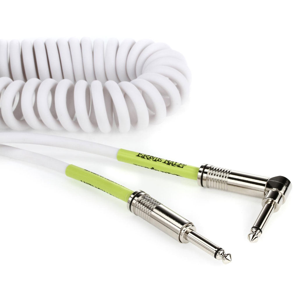 Ernie Ball 6045 30' Coiled Instrument Cable White 1/4in Straight to 1/4in Right Angle