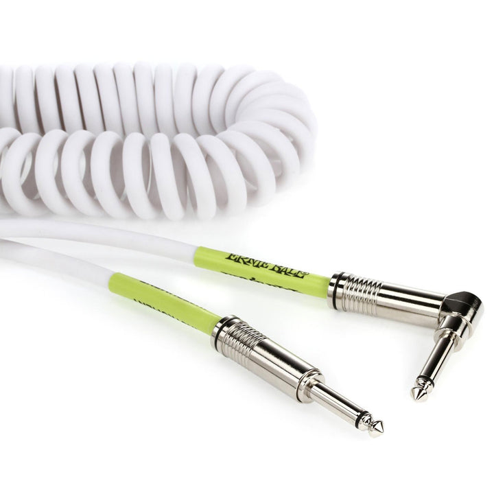 Ernie Ball 6045 30' Coiled Instrument Cable White 1/4in Straight to 1/4in Right Angle