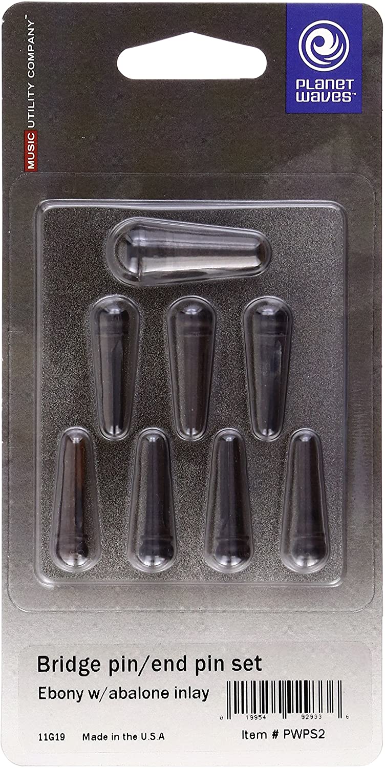Planet Waves Ebony Bridge Pin Set with Abalone Inlay