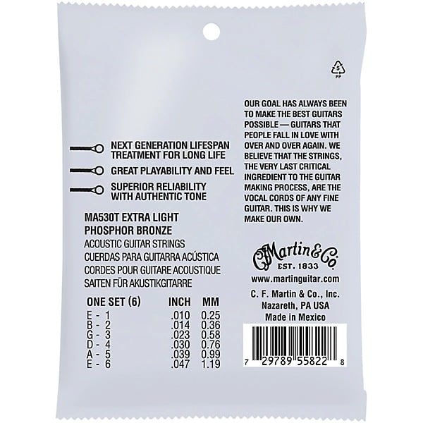 Martin MA530T Lifespan 2.0 Phosphor Bronze Authentic Acoustic Guitar Strings - Extra Light 2