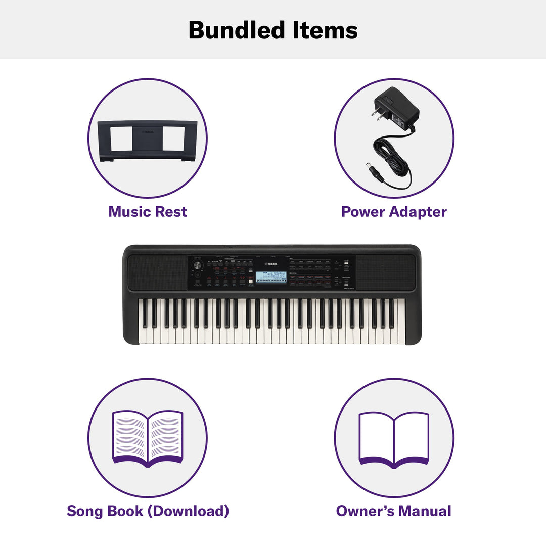 Yamaha PSRE383 61-Key Portable Keyboard - With AC Adapter 2
