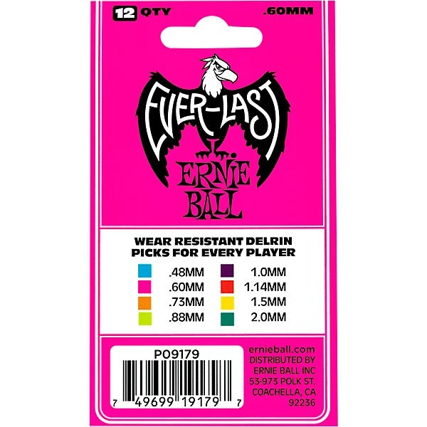Ernie Ball .60mm Everlast Delrin Guitar Picks - Pink (12 Pack)