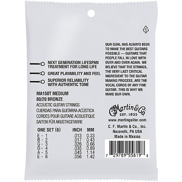Martin MA150T Lifespan 2.0 80/20 Bronze Authentic Acoustic Guitar Strings - Medium 2