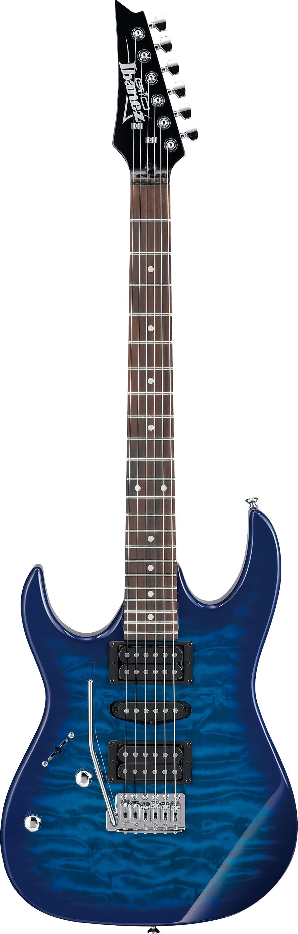 Ibanez GRX70QALTBB Left-Hand Electric Guitar with Quilted Ash Top (Transparent Blue Burst)