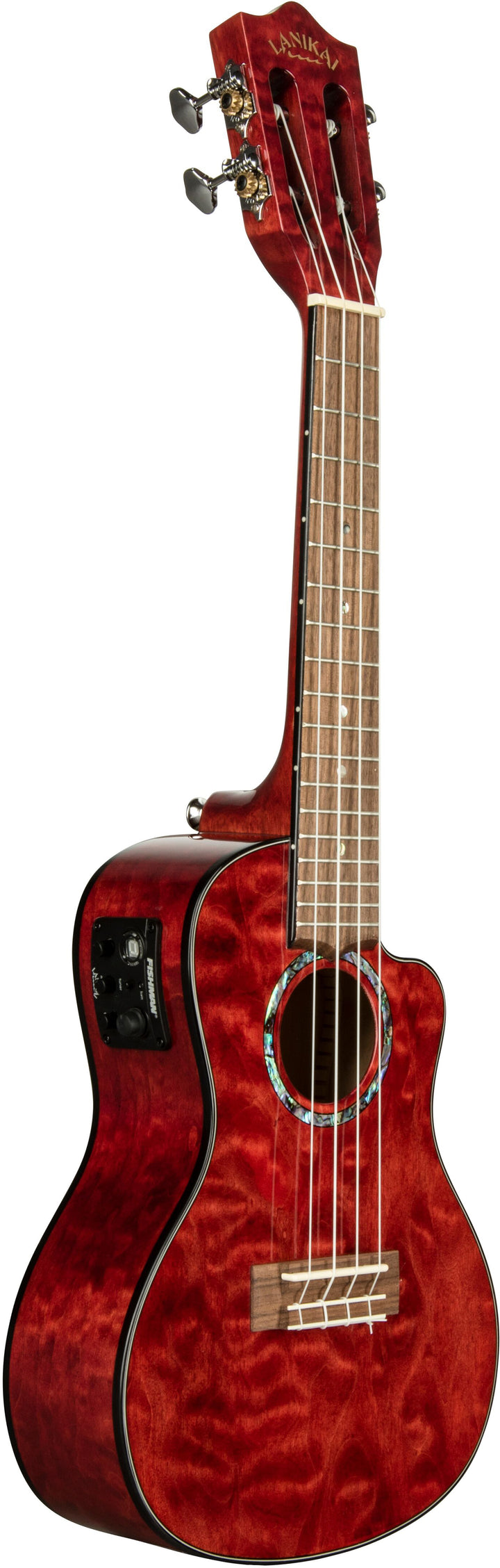 Lanikai QM-RDCEC Quilt Maple Acoustic-Electric Concert Ukulele with Soft Case (Red Stain)