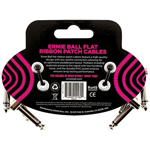 Ernie Ball Flex Patch Cable 3in - Black (3 Pack) 2