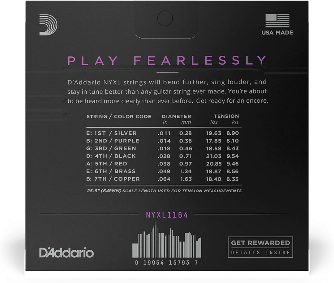 D'Addario NYXL1164 7-String Electric Guitar Strings - Medium (.11-.64)