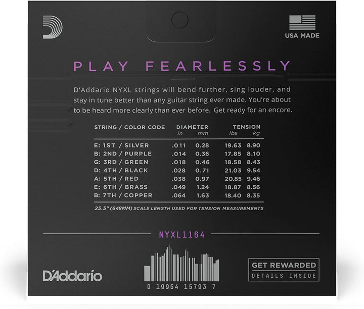 D'Addario NYXL1164 7-String Electric Guitar Strings - Medium (.11-.64)