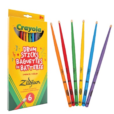 Zildjian Crayola Kids Drumsticks With Practice Pad - 6 Sticks
