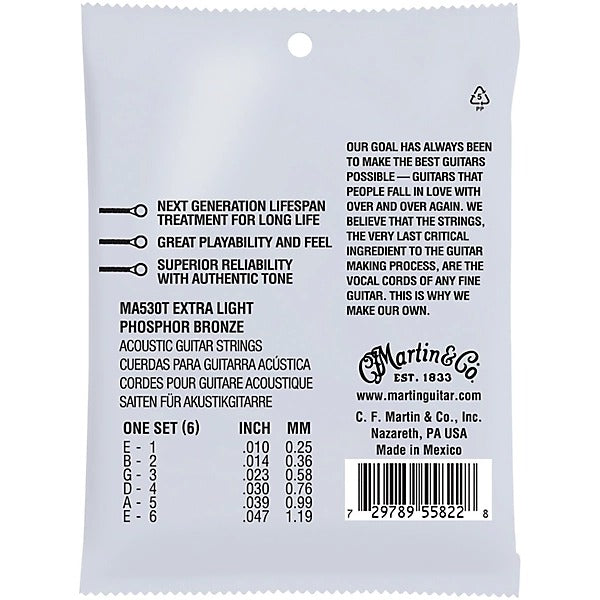 Martin MA530T Lifespan 2.0 Phosphor Bronze Authentic Acoustic Guitar Strings - Extra Light