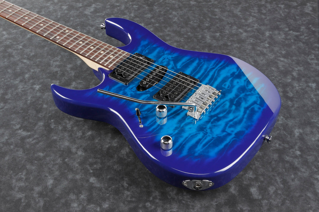 Ibanez GRX70QALTBB Left-Hand Electric Guitar with Quilted Ash Top (Transparent Blue Burst)
