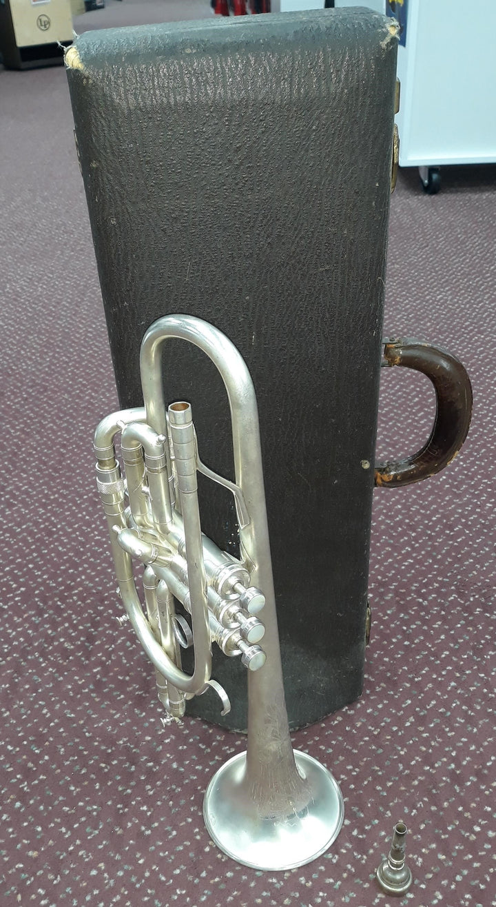 Used H.N. White 'King' Master Model Bb Cornet - Matte Silver-Plate 2