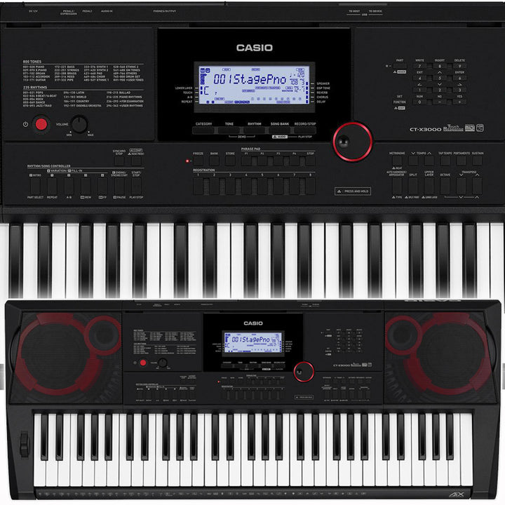Casio CT-X3000 61 Portable Keyboard with Touch Response & AC Adapter (Black)