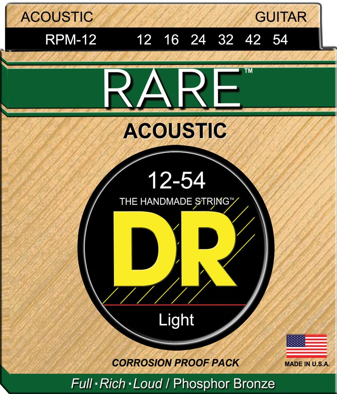 DR Rare RPM-12 Phosphor Bronze Light Acoustic Guitar Strings 12-54