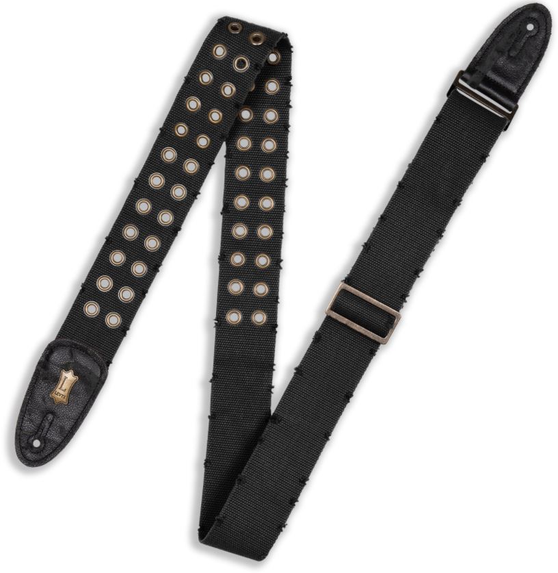 Levys 2\" Tear Wear Cotton Guitar Strap With Brass Eyelets & Tri-glide Adjustment (Black)
