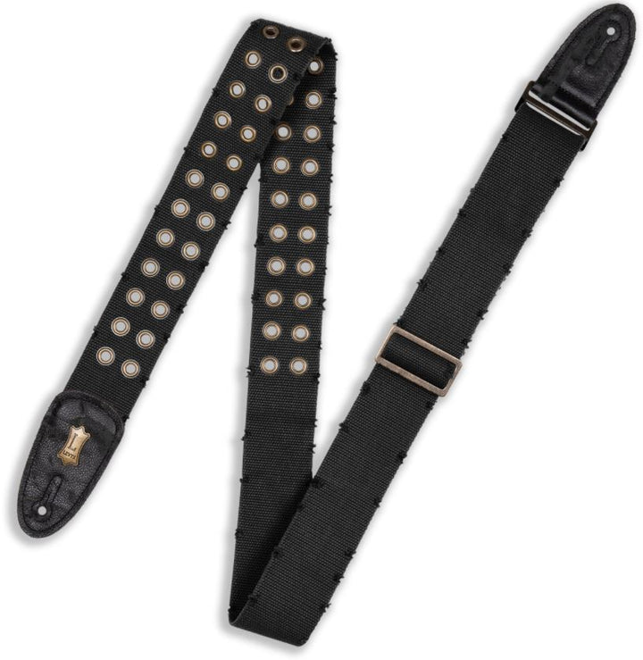 Levys 2\" Tear Wear Cotton Guitar Strap With Brass Eyelets & Tri-glide Adjustment (Black)