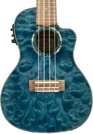Lanikai QM-BLCEC Acoustic/Electric Concert Ukulele with Soft Case (Quilted Blue Stain)